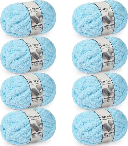 Chunky Yarn for Hand Knitting - #10 Chunky Chenille Yarn, Jumbo Big Thick Chunky Yarns for Crocheting, Super Bulky Chunky Knit Blanket Yarns, 8 Skein (25 yds 8 oz Each Skein), Sky Blue