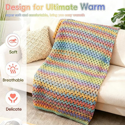 Aeelike Blanket Crochet Kit for Beginners, Super Easy Crochet Blanket Kit with Soft & Colorful Gradient Yarns Detailed Video Tutorials Crocheting Accessories, Rainbow Gradient & Ideal Gift
