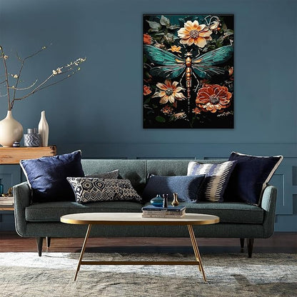 Dragonfly Paint By Numbers Kit For Adults Beginner Cabin Adult Paint By Number Kits On Canvas Dragonfly Flower Oil Painting Kit For Beginners Adults For Gift Home Wall Decor 16x20 Inch（Without Frame）