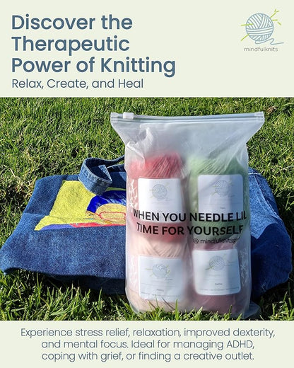 mindfulknits - Beginners Washcloth Knitting Kit - Includes 100% Cotton Knitting Yarn + Circular Knitting Needles & Yarn Needle (Flora Colored Cotton Yarn) - Mindful Crafting Kit