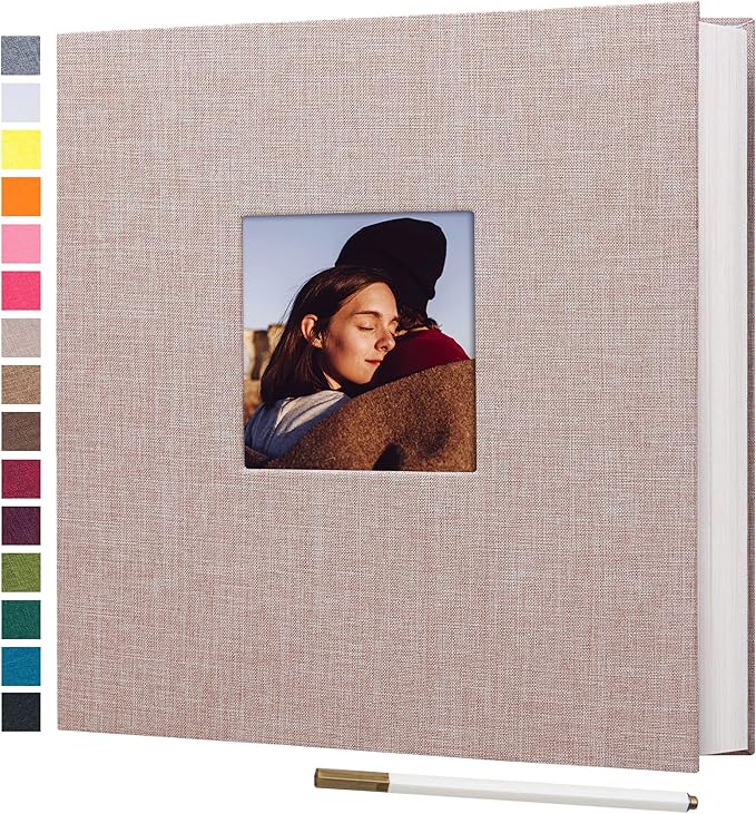 potricher Large Photo Album Self Adhesive 3x5 4x6 5x7 8x10 10x12 Pictures Linen Cover 80 Blank Pages Magnetic DIY Scrapbook Albums with A Metallic Pen (Beige)