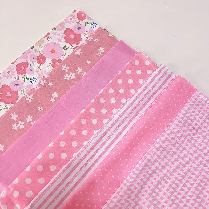 7Pcs 20" x 20" Cotton Fabric DIY Making Supplies Quilting Patchwork Fabric Fat Quarter Bundles DIY for Quilting Cotton Patchwork Cushions (Mix Pink, 20" x 20")