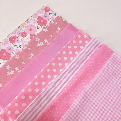 7Pcs 20" x 20" Cotton Fabric DIY Making Supplies Quilting Patchwork Fabric Fat Quarter Bundles DIY for Quilting Cotton Patchwork Cushions (Mix Pink, 20" x 20")