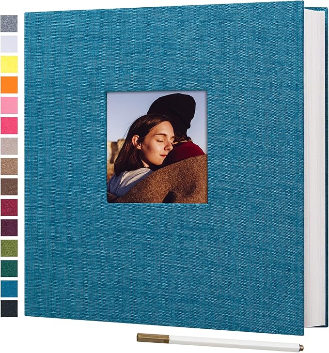 potricher Large Photo Album Self Adhesive 3x5 4x6 5x7 8x10 Pictures Linen Cover 80 Blank Pages Magnetic DIY Scrapbook Album with A Metallic Pen (Blue, 11x10.6 inch 80 Pages)