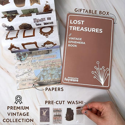 Fayware 411 Vintage Washi Stickers & 20 Scrapbook Papers Ephemera for Junk Journals & Scrapbooking