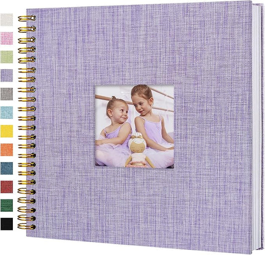 Hiwhy Scrapbook Photo Album Linen Cover, 12 x 12 Inch Hardcover Kraft White Pages Memory Book, for Travel Wedding Guest Book Christmas Baby Shower (40 Sheets/ 80 Pages,Purple)