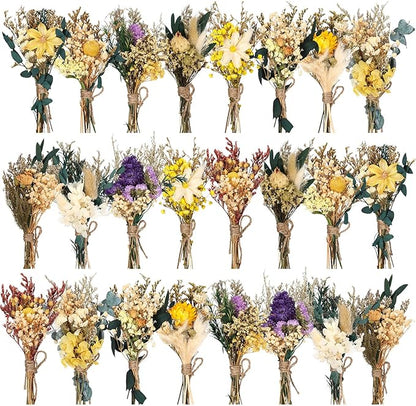 Layhit 24 Pcs Boho Dried Flower Bouquet Mini Wedding Handmade Dry Flowers Decor for Vase Crafts DIY Photo Boutonniere for Men Floral Plant for Bridesmaid Gift Birthday Decor (Vivid)