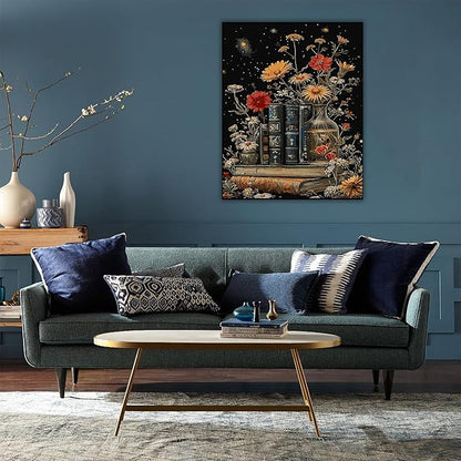 DFPSCLLA Paint by Numbers for Adults, Vintage Books and Flowers DIY Paint by Numbers Acrylic Paint Canvas, Painting Kits Art on Canvas for Home Wall Art 16x20 Inch（Without Frame）