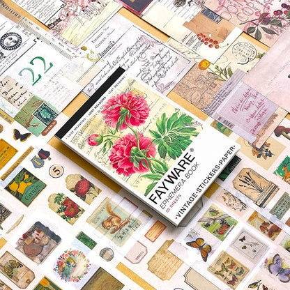FAYWARE Vintage Washi Stickers for Journaling - Ephemera Book for Journaling with 414 Stickers & 20 Scrapbook Papers. Junk Journal Supplies, Scrapbooking Supplies