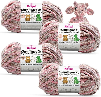 Chenillique XL Plush Chenille Yarn – 4-Pack (352 Yards / 400 g) – Variegated Super Bulky Yarn for Plushies, Blankets, Amigurumi & Accessories - Enchanted Berry