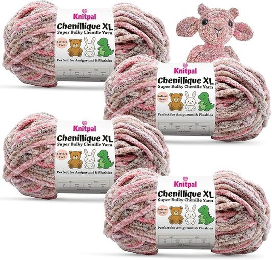Chenillique XL Plush Chenille Yarn – 4-Pack (352 Yards / 400 g) – Variegated Super Bulky Yarn for Plushies, Blankets, Amigurumi & Accessories - Enchanted Berry