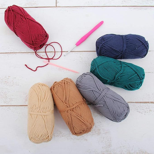 Threadart Crochet 100% Pure Cotton Yarn Set | Gemstone Colors | Pack of 6 Skeins Each 50 Grams | Worsted Medium #4 Yarn | 85 yds per Skein