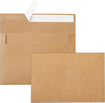 Brown Blank Note Cards and Envelopes 4 x 6 Heavyweight Single Panel Cardstock and A4 Envelopes Printable Self Seal 20 Packs for Wedding Invitations, Baby Showers, Thank You Cards