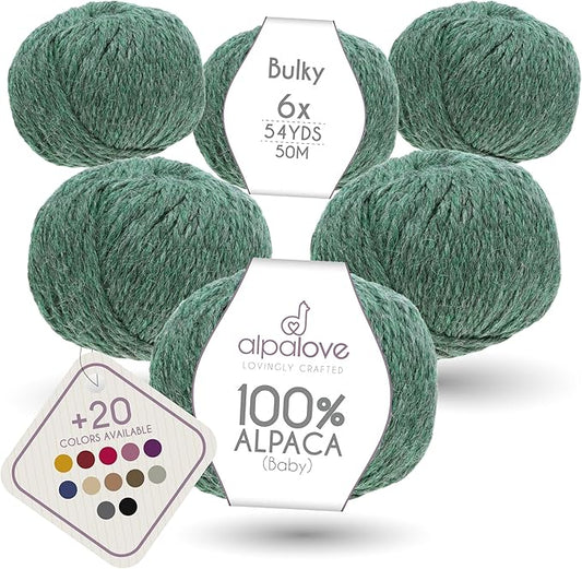 Bulky Set (6 x 1.75 oz) Super Soft Baby Alpaca Knitting Yarn Emerald 328 Yards