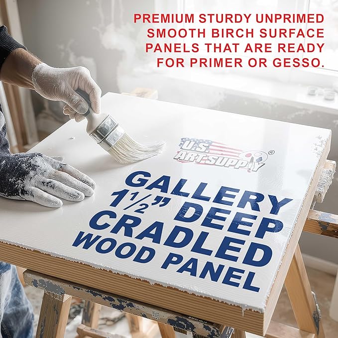 U.S. Art Supply 24" x 60" Unfinished Cradled Wood Panels for Painting, Gallery 1-1/2" Deep (2 Pack) - Artist Depth Wooden Wall Canvases - Mixed-Media Craft, Acrylic, Oil, Encaustic, Paint Pouring