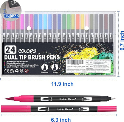 Halobios Dual Brush Marker Pens, 24 Colors Art Markers with Fine and Brush Tip Coloring Markers for Adults, Marker for Journaling Calligraphy Drawing Sketching Doodling Illustrating