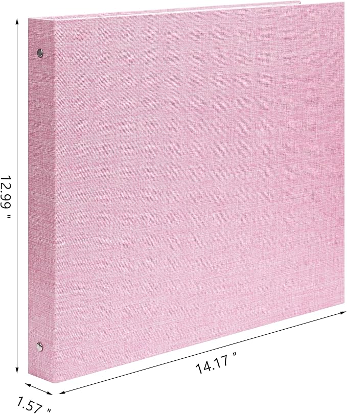 Remowith Large Scrapbook Album with 30 Sheets Plastic Sleeves and Scrap Book Paper 12x12 Inch, Linen Cover 3 Ring Photo album Scrapbooks for Wedding Baby Famliy Memory Pink