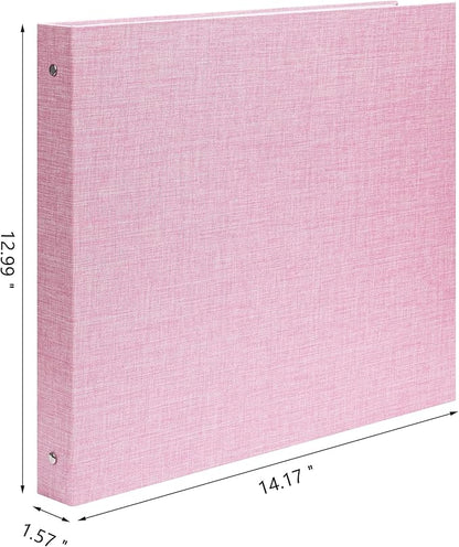 Remowith Large Scrapbook Album with 30 Sheets Plastic Sleeves and Scrap Book Paper 12x12 Inch, Linen Cover 3 Ring Photo album Scrapbooks for Wedding Baby Famliy Memory Pink
