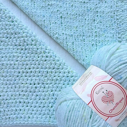 Chenillique Velvet Chenille Yarn for Crocheting, 4-Pack (856Yds / 400G), Free Patterns, Beginners Friendly - Soft Baby Yarn for Knitting Baby Blanket - #4 Medium Worsted Weight - ICY Mint