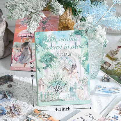 Snycler 4 Books 80 Sheets PET Stickers - Vintage Journaling, Scrapbooking Supplies, DIY Craft Stickers for Junk Journals, Ephemera Sticker Book, Seasonal Themes, Pre-Cut Designs