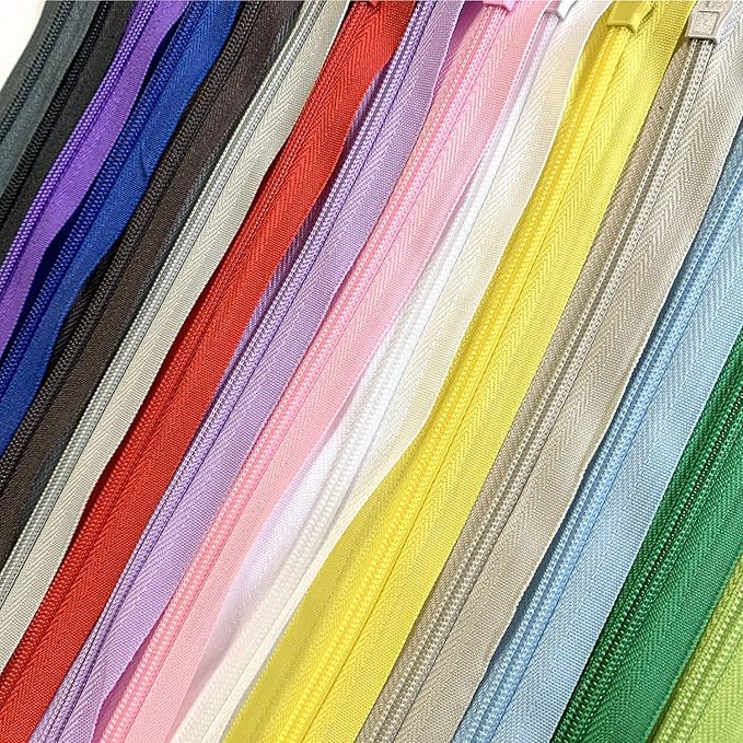 Invisible Zippers, DOITEM 30pcs 24 Inch Invisible Multicolor Nylon Coil Zippers for Sewing and Crafts 15 Colors