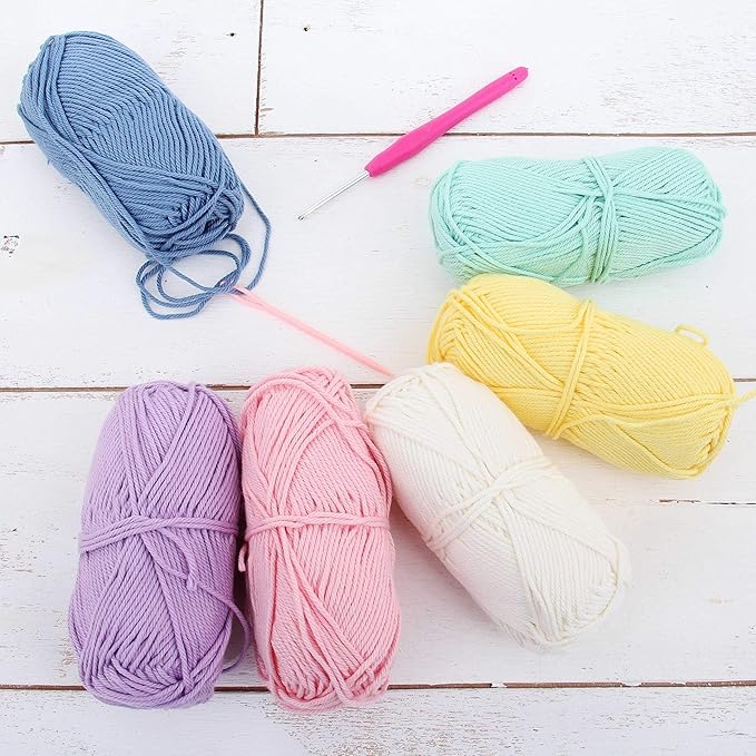 Threadart Crochet 100% Pure Cotton Yarn Set | Frosting Colors | Pack of 6 Skeins Each 50 Grams | Worsted Medium #4 Yarn | 85 yds per Skein