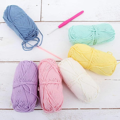 Threadart Crochet 100% Pure Cotton Yarn Set | Frosting Colors | Pack of 6 Skeins Each 50 Grams | Worsted Medium #4 Yarn | 85 yds per Skein
