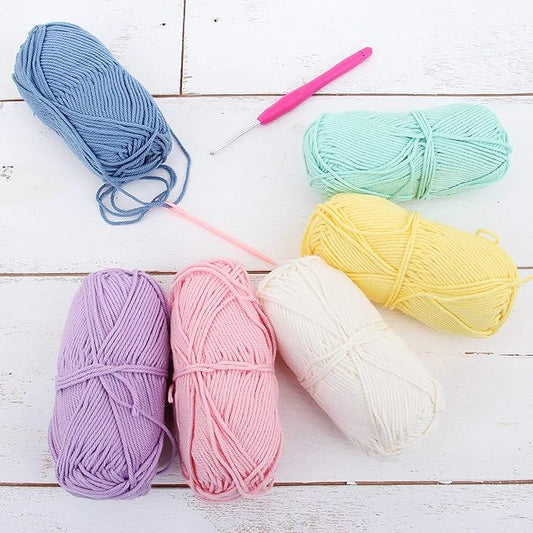 Threadart Crochet 100% Pure Cotton Yarn Set | Frosting Colors | Pack of 6 Skeins Each 50 Grams | Worsted Medium #4 Yarn | 85 yds per Skein
