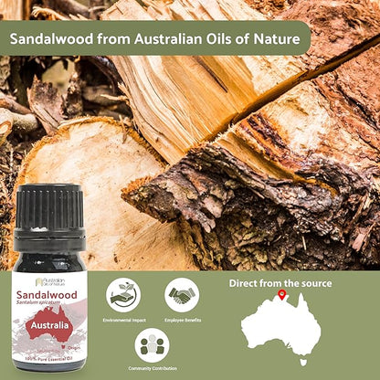 Nature Packaged Sandalwood Essential Oil - Direct from Australian Oils of Nature - Steam Distilled - Aceite Esencial de Sándalo for Aromatherapy, Massage, Diffuser, DIY Candle and Soap Making - 8oz