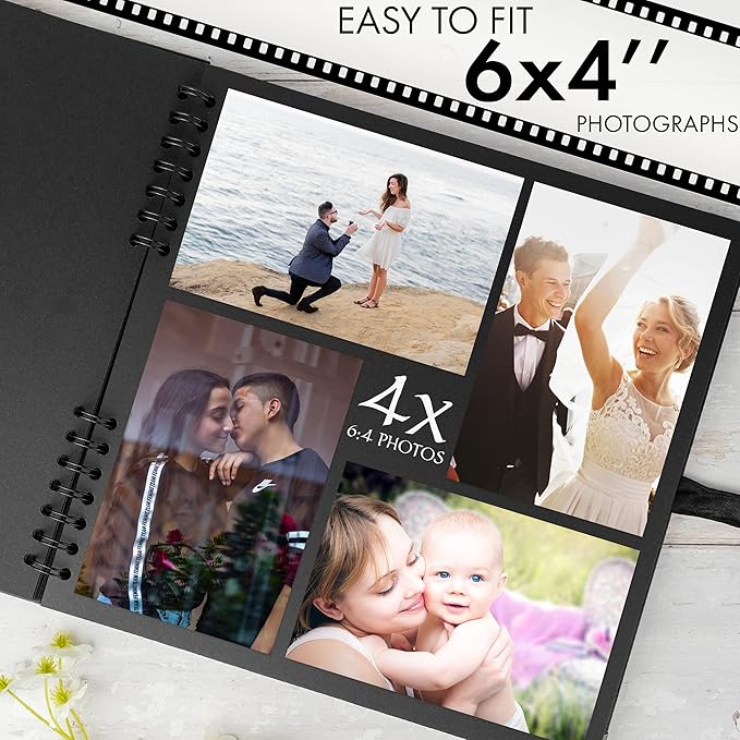Bstorify Square Large Black Scrapbook Photo Albums 80 Pages (11 x 11 inch) Thick Kraft Paper Scrap Book, Memory Book, Ribbon Closure - Ideal for Your Scrapbooking, Art & Craft Projects