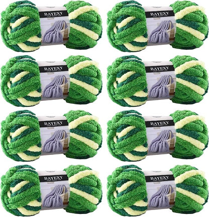 Chunky Chenille Yarn for Hand Knitting 8 Jumbo Pack Jumbo Chunky Yarn for Hand Soft Blanket Knitting, Bulky Thick Fluffy Yarn for Crocheting (Forest Green)