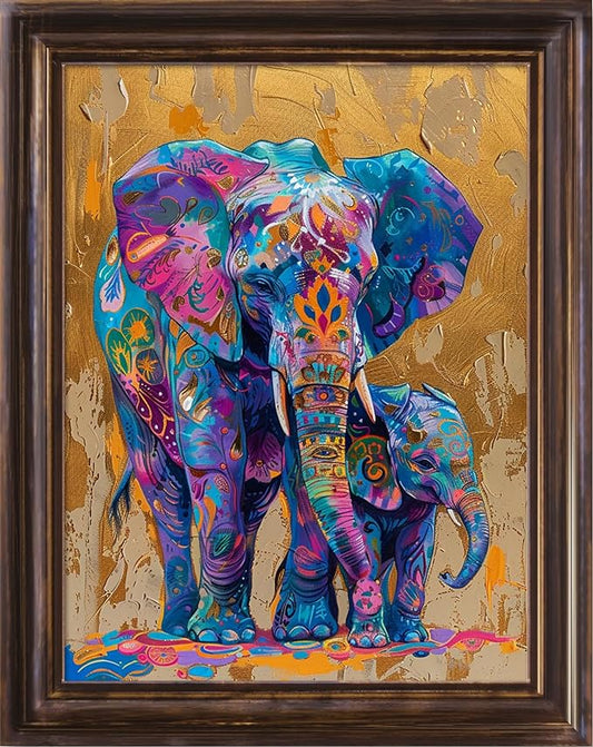 Leczany Cross Stitch Patterns Stamped Kit for Beginners | Embroidery Supplies DIY Craft Kit Needlepoint for Adults Starter | 11CT, 3 Strands | Two Colorful Elephants 15.8x20.9 inches