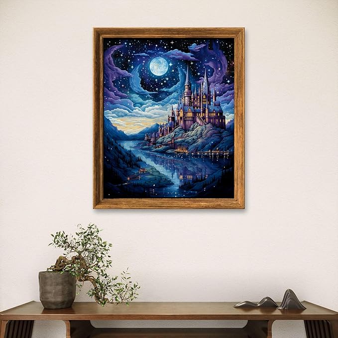 Leczany Cross Stitch Stamped Kits Patterns Craft Kit Needlepoint Full Range of Embroidery Starter Kits Beginners for DIY 11CT 3 Strands | Castle Moon Night 13×17.7 inches