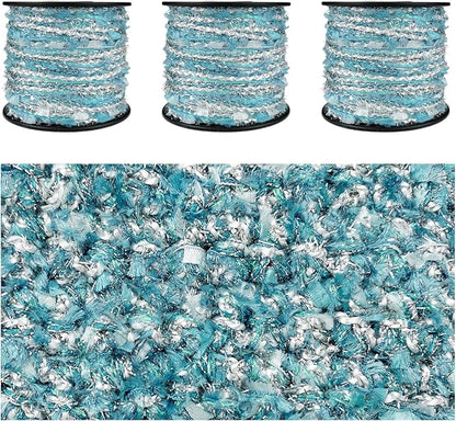 Artisanal Yarn Collection Multifiber Fancy Yarn for Knitting Crocheting Crafts DIY, Set of 3 Rolls (Ice Blue)