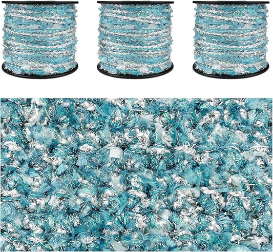 Artisanal Yarn Collection Multifiber Fancy Yarn for Knitting Crocheting Crafts DIY, Set of 3 Rolls (Ice Blue)