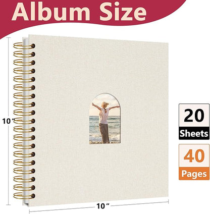 Vienrose 10X10 Inch DIY Scrapbook Album Linen Arch Window Photo Album 40 Blank Pages Scrap Book Photo Albums for Wedding Baby Shower, Beige