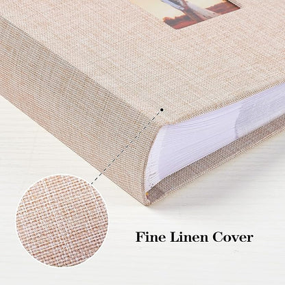 Mublalbum Small 4x6 Photo Album Linen Cover with Memo Areas Photobook Pictures Book Holds Vertical Pockets for Wedding Family Baby and Vacation (Beige)