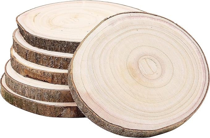 FORACKS Natural Round Wood Slices 6 Pack 8-9 inches Unfinished Wood kit Circles DIY Crafts Wood Ornament Discs