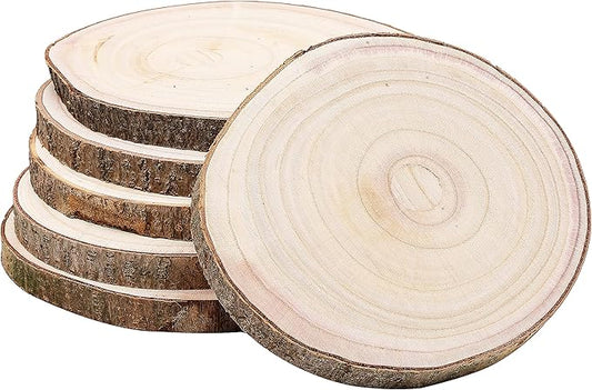 FORACKS Natural Round Wood Slices 6 Pack 8-9 inches Unfinished Wood kit Circles DIY Crafts Wood Ornament Discs