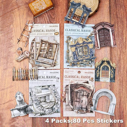 AuriicLeaf Retro Door and Window Cardstock Stickers, 80PCS Vintage Manor Ephemera for Scrapbooking, Journaling, DIY Crafts, and Planner Supplies