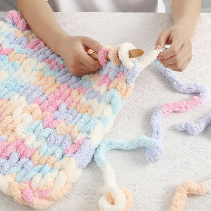 Chunky Chenille Yarn for Hand Knitting 8 Jumbo Pack Jumbo Chunky Yarn for Hand Soft Blanket Knitting, Bulky Thick Fluffy Yarn for Crocheting (Marshmallow Color)