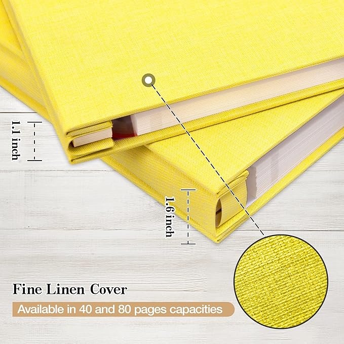 potricher Large Photo Album Self Adhesive 3x5 4x6 5x7 8x10 10x12 Pictures Linen Cover 80 Blank Pages Magnetic DIY Scrapbook Albums with A Metallic Pen (Yellow)