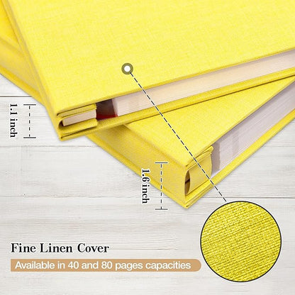 potricher Large Photo Album Self Adhesive 3x5 4x6 5x7 8x10 10x12 Pictures Linen Cover 80 Blank Pages Magnetic DIY Scrapbook Albums with A Metallic Pen (Yellow)