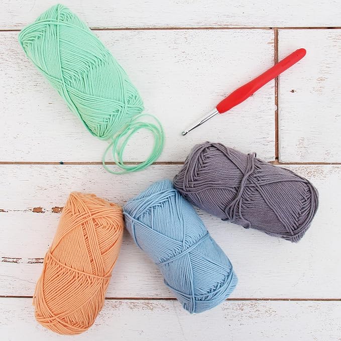 Threadart Crochet 100% Pure Cotton Size 2 Set | Soft Pastel Colors | Pack of 4 Skeins Each 50 Grams | Fine Yarn #2 | 165 yds per Skein