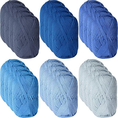 24 Skeins Soft Cotton Yarn Total 2880 Yards Assorted Colors Yarn for Crocheting and Knitting 4 Ply Acrylic Gauze for DIY Crafts Project, Each Skein 1.76 Oz/120 Yard(Blue Series)