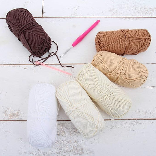 Threadart Crochet 100% Pure Cotton Yarn Set | Neutral Colors | Pack of 6 Skeins Each 50 Grams | Worsted Medium #4 Yarn | 85 yds per Skein