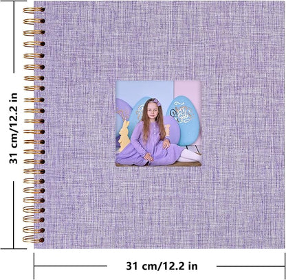Yopih Linen Covered Scrapbook Photo Album, 12x12 Inches with Hardcover Kraft White Pages - Ideal for Travel, Wedding, Guest Book, Christmas, Baby Shower (40 Sheets/80 Pages)