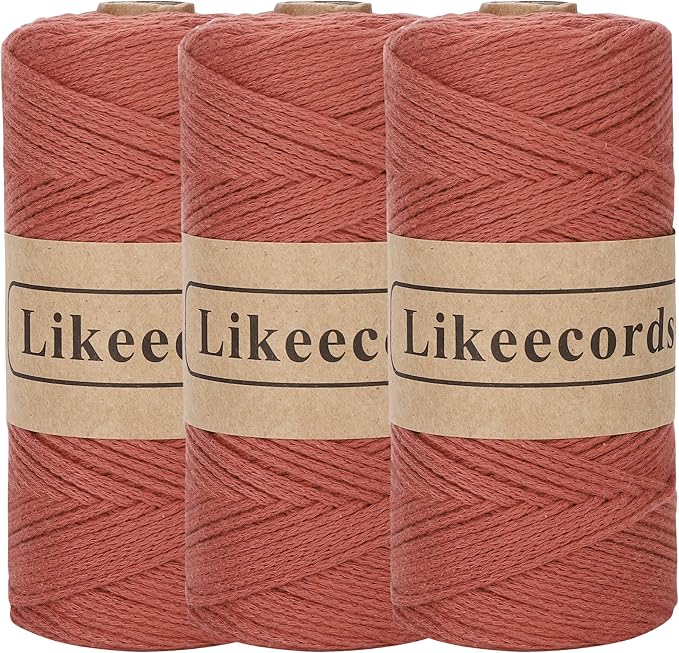 100% Cotton Crochet Yarn for Bag,3 Rolls/Pack 2mm x 510m,Macrame Cord,Chunky Yarn for Crocheting Handbag, Purse,Blankets Crafts Projects (Rusty)