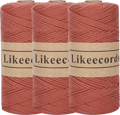 100% Cotton Crochet Yarn for Bag,3 Rolls/Pack 2mm x 510m,Macrame Cord,Chunky Yarn for Crocheting Handbag, Purse,Blankets Crafts Projects (Rusty)