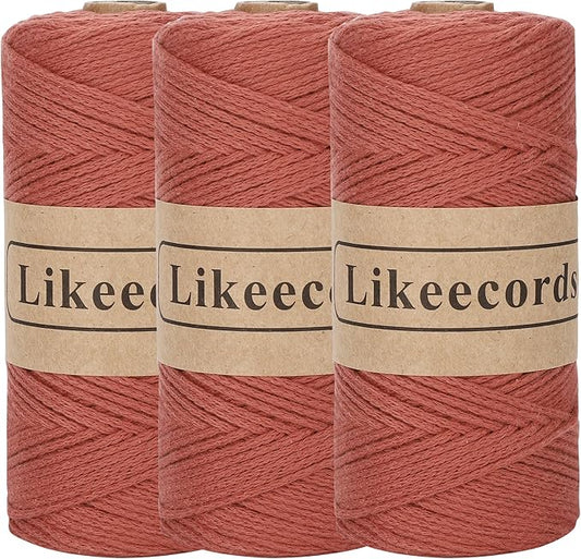 100% Cotton Crochet Yarn for Bag,3 Rolls/Pack 2mm x 510m,Macrame Cord,Chunky Yarn for Crocheting Handbag, Purse,Blankets Crafts Projects (Rusty)